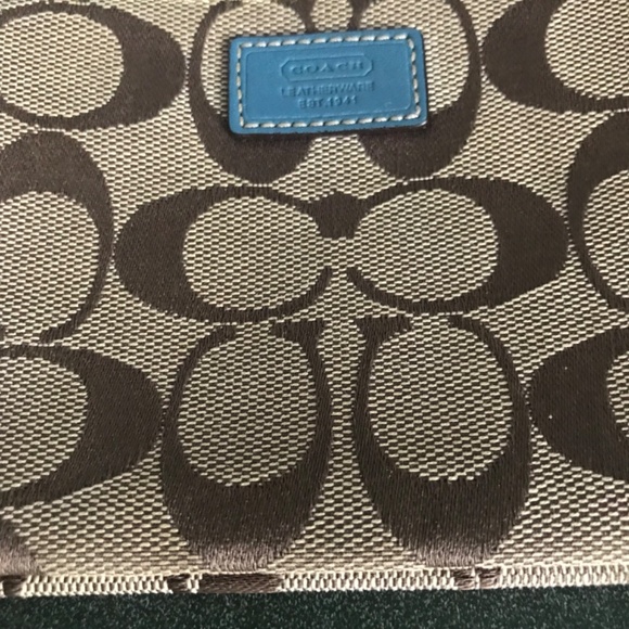 Coach Teal/Khaki Canvas Leather Wristlet Mini Pouch - Picture 3 of 16